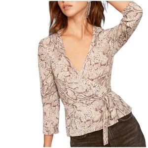 Reformation Langley Python Snake Skin Print Women's Sz Small Wrap Tie Top Blouse